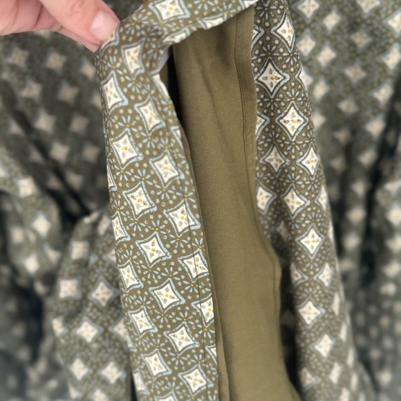 Robbie‎ Bee Geometric Green Tiered Midi Dress Smocked Lantern Est. sz Small - Picture 7 of 10